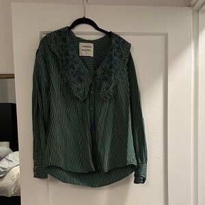 Damson Madder Green Striped Women's Blouse 8 - Matching Pants